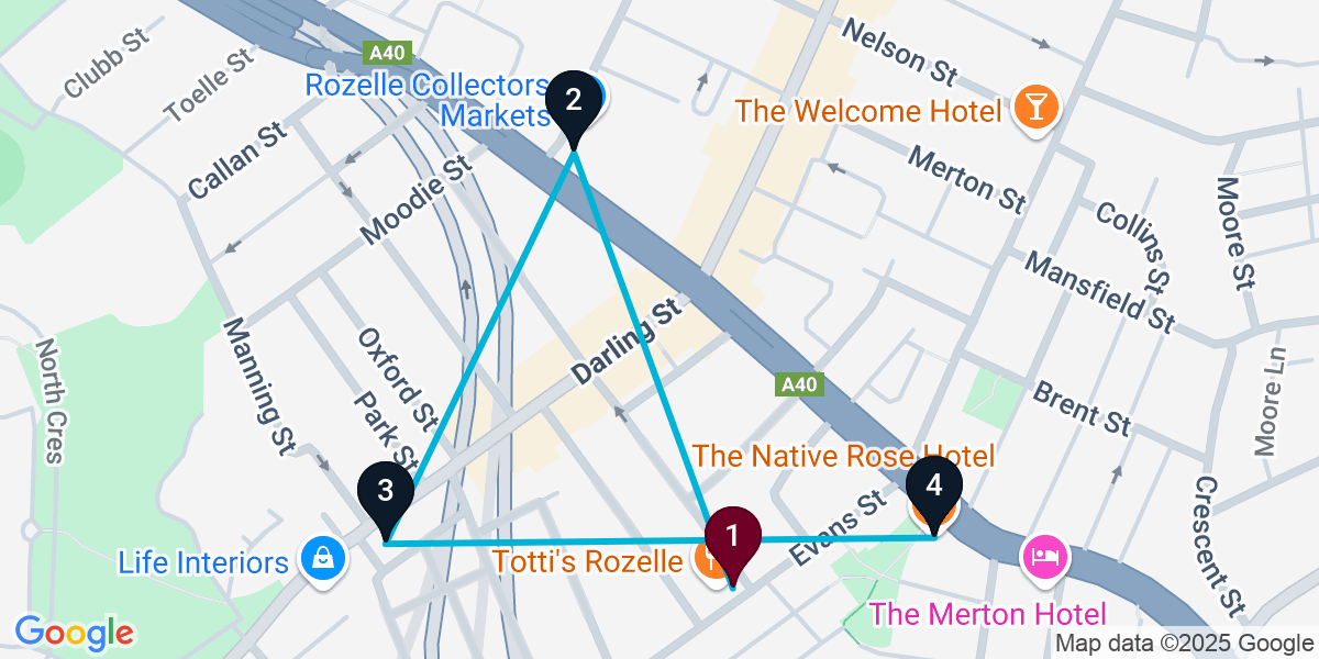 Map for 4-Stop Rozelle Live music Bar Crawl