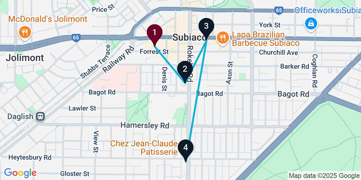 Map for 4-Stop Subiaco Wine bar Bar Crawl