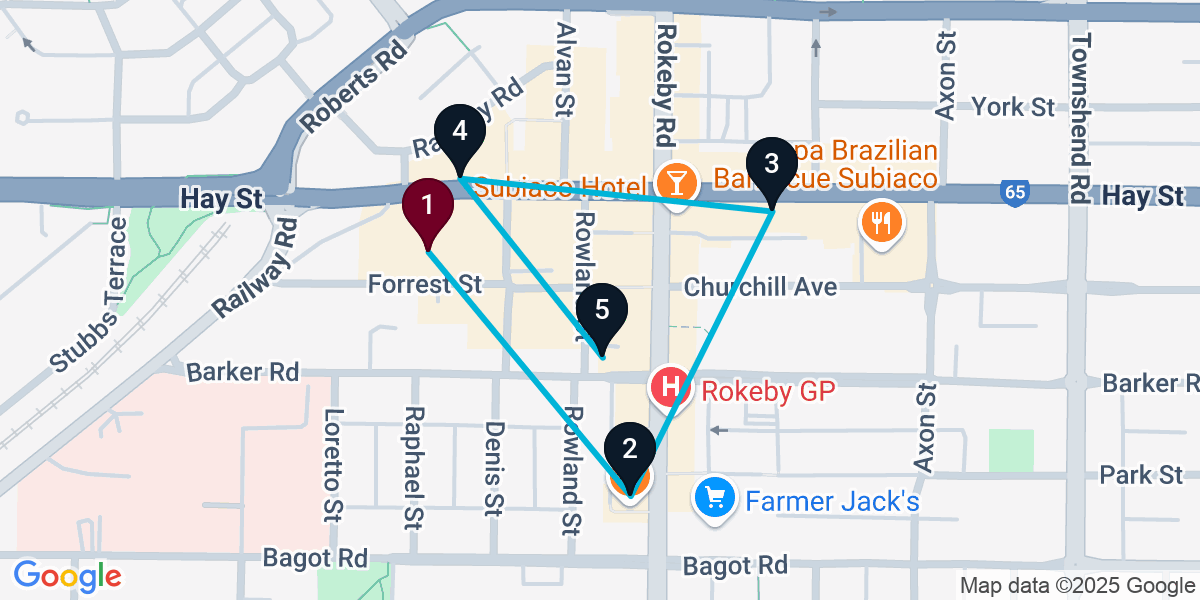 Map for 5-Stop Subiaco Bar Crawl