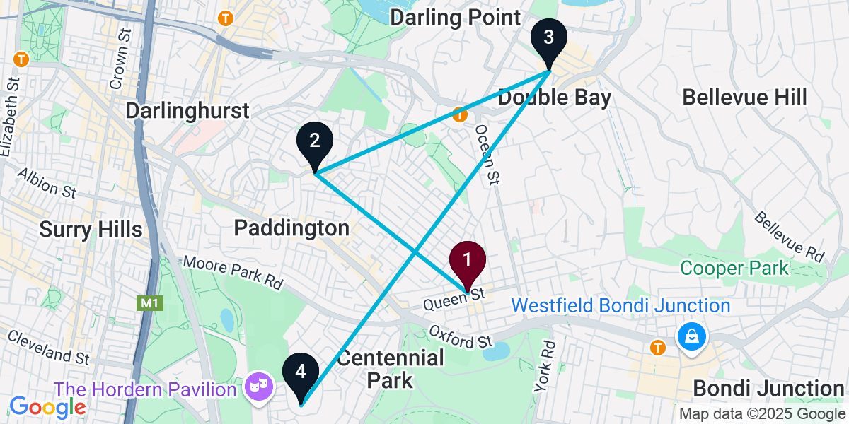 Map for 4-Stop Woollahra Bar Crawl