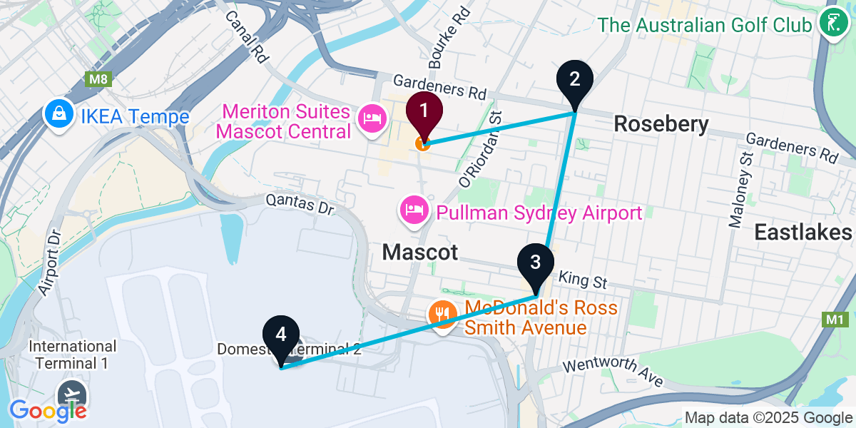 Map for 4-Stop Mascot Pub Bar Crawl