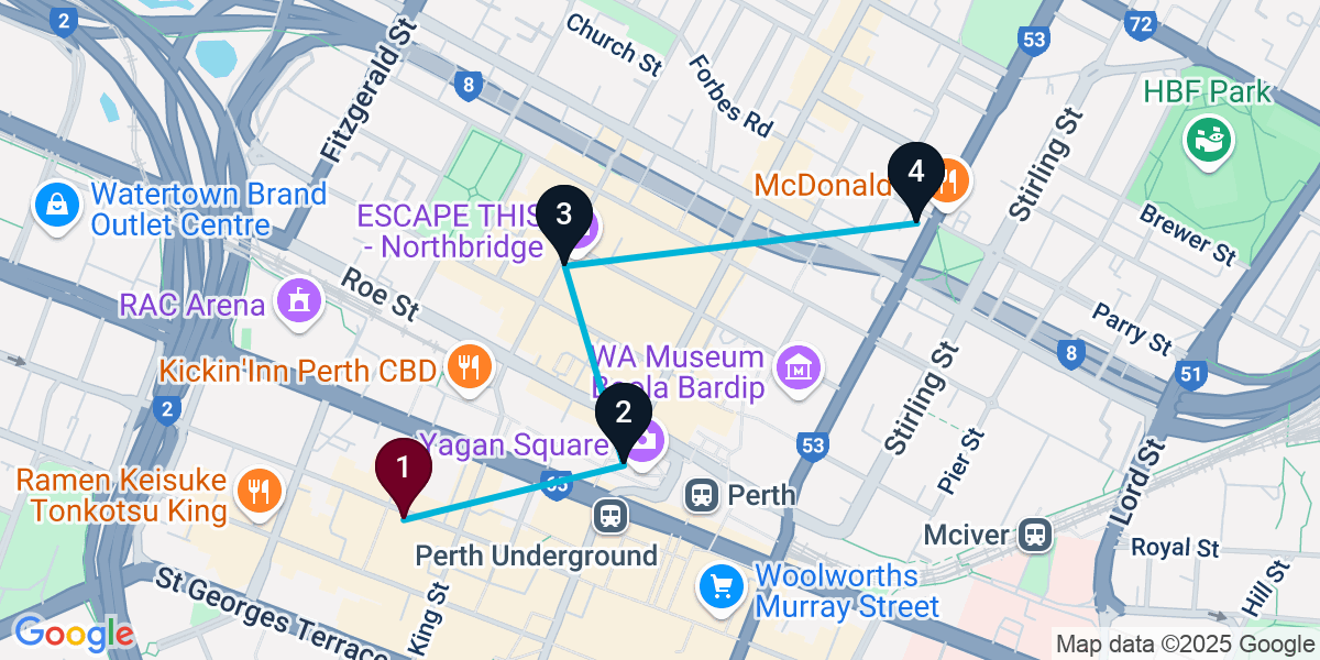 Map for 4-Stop Perth Bar Crawl