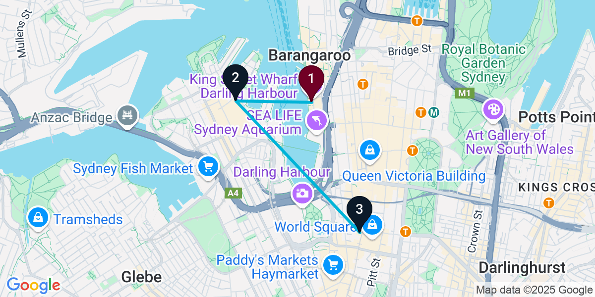 Map for 3-Stop Sydney Sports bar Bar Crawl