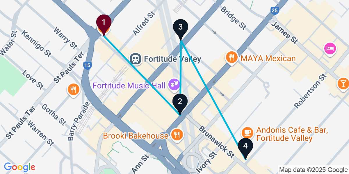 Map for Walkable Fortitude Valley Pub Crawl