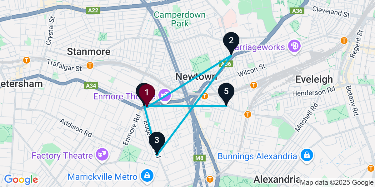 Map for 5-Stop Enmore Nightclub Bar Crawl