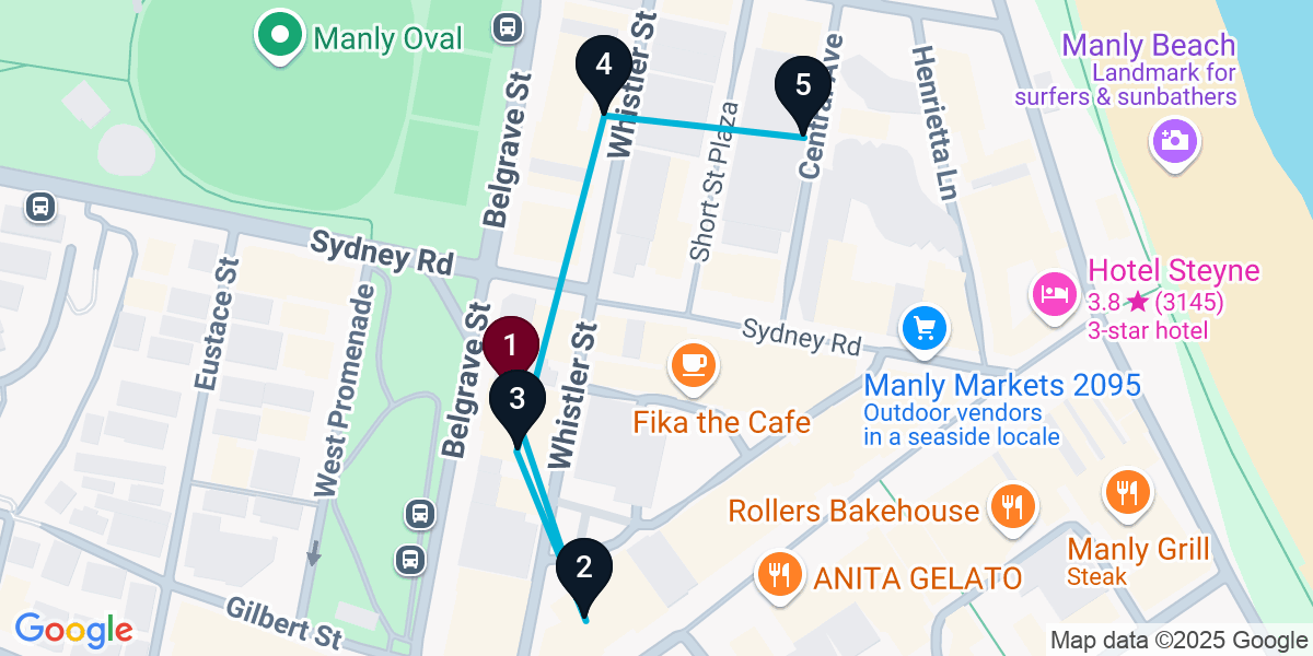Map for 5-Stop Manly Wine bar Bar Crawl