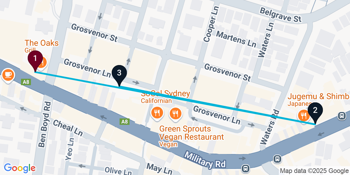 Map for 3-Stop Neutral Bay Live music Bar Crawl