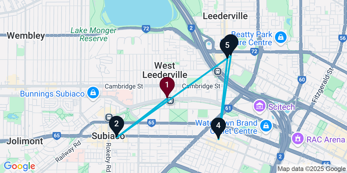 Map for 5-Stop West Leederville Wine bar Bar Crawl