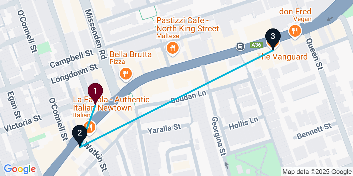 Map for 3-Stop Newtown Bar Crawl