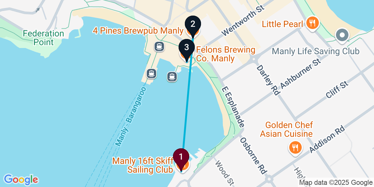 Map for 3-Stop Manly Brewery Bar Crawl