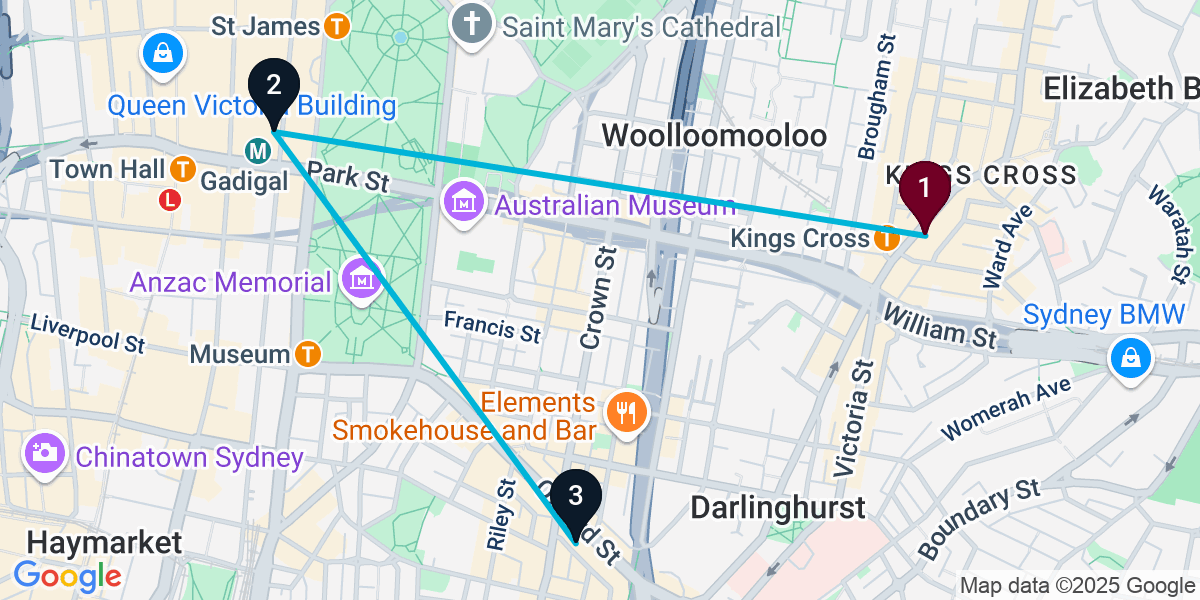 Map for 3-Stop Potts Point Hotel bar Bar Crawl