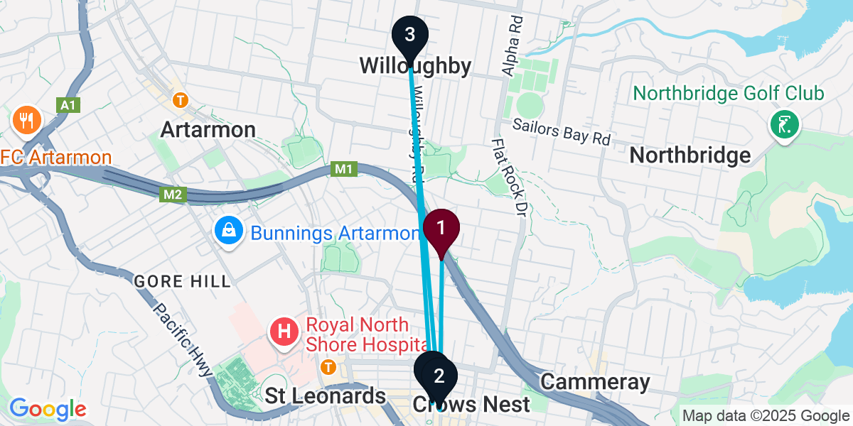 Map for 4-Stop Naremburn Bar Crawl
