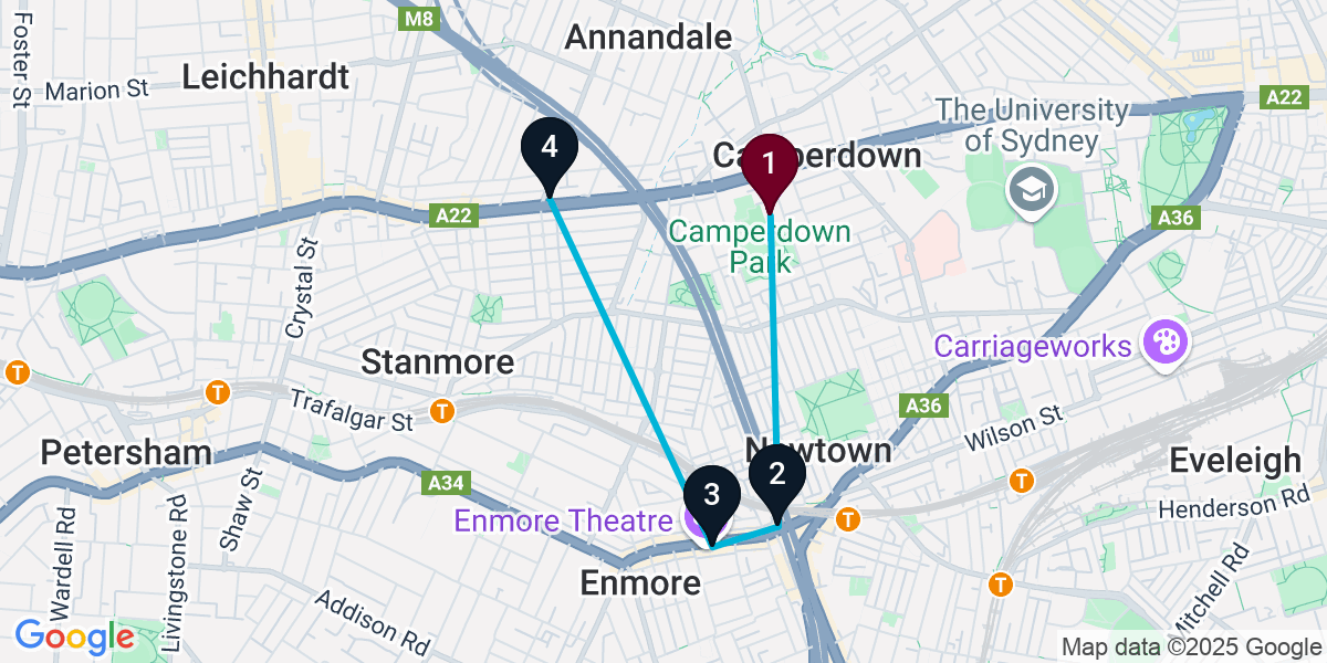 Map for 4-Stop Camperdown Wine bar Bar Crawl