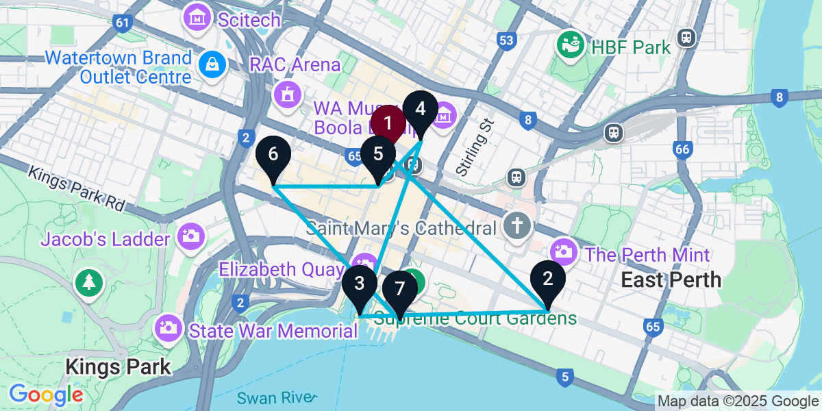 Map for 7-Stop Perth Wine bar Bar Crawl