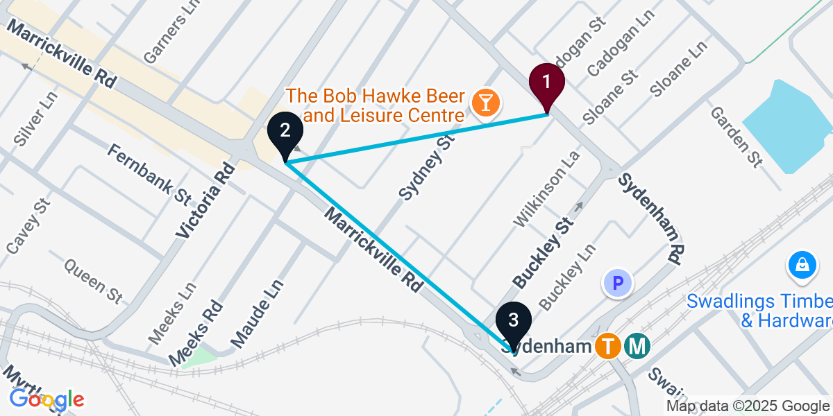 Map for 3-Stop Marrickville Live music Bar Crawl