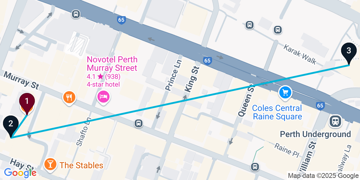 Map for 3-Stop Perth Bar Crawl