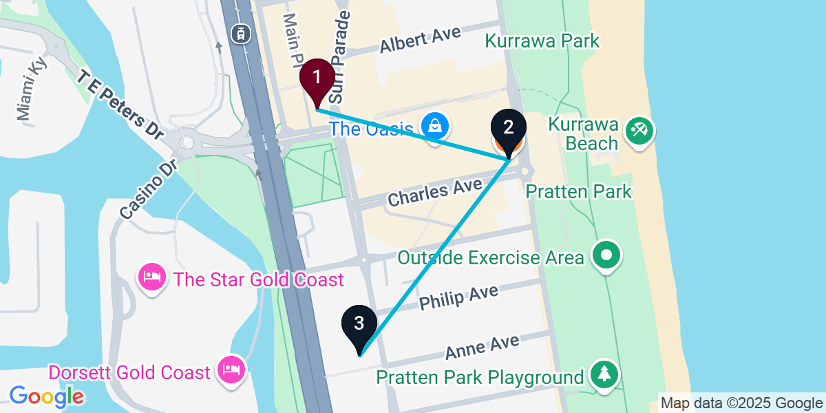 Map for Broadbeach Pub Crawl