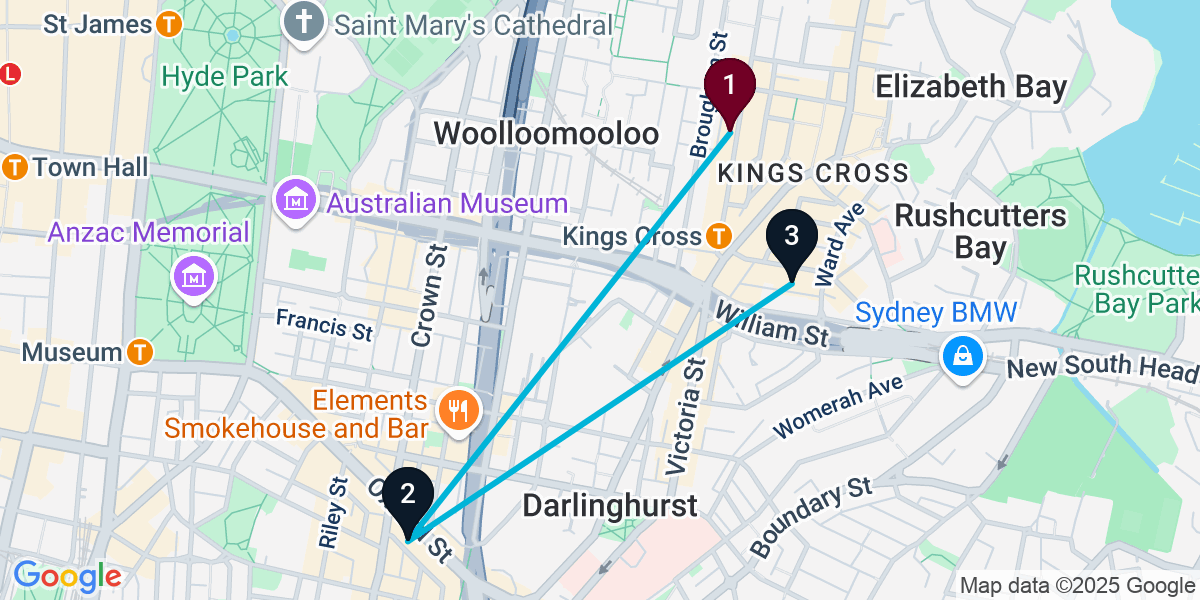 Map for 3-Stop Potts Point Bar Crawl