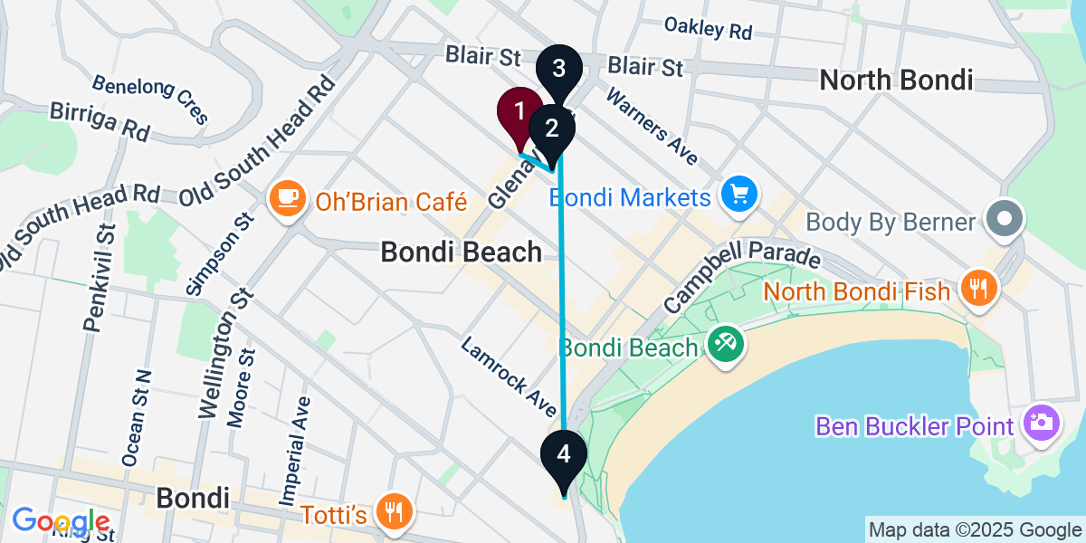 Map for 4-Stop Bondi Beach Beach bar Bar Crawl