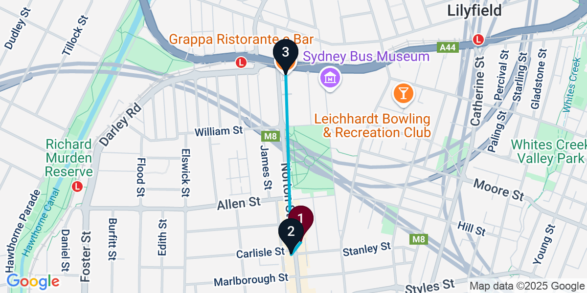 Map for 3-Stop Leichhardt Rooftop Bar Crawl