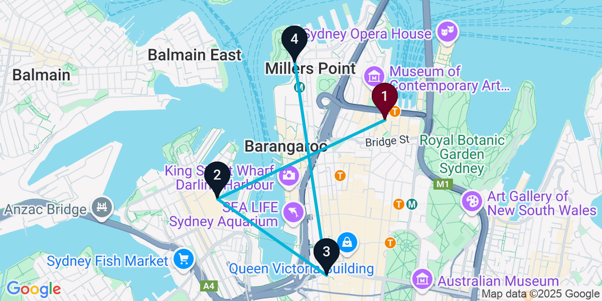 Map for 4-Stop Sydney Nightclub Bar Crawl