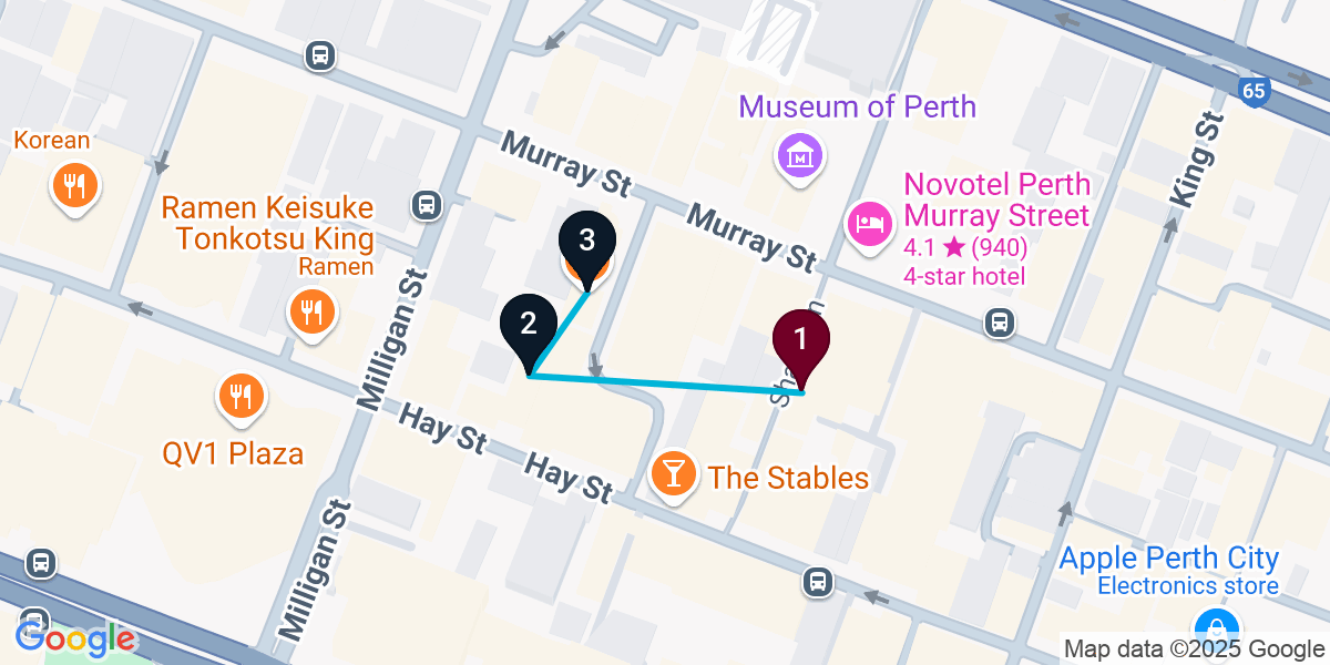 Map for 3-Stop Perth Bar Crawl