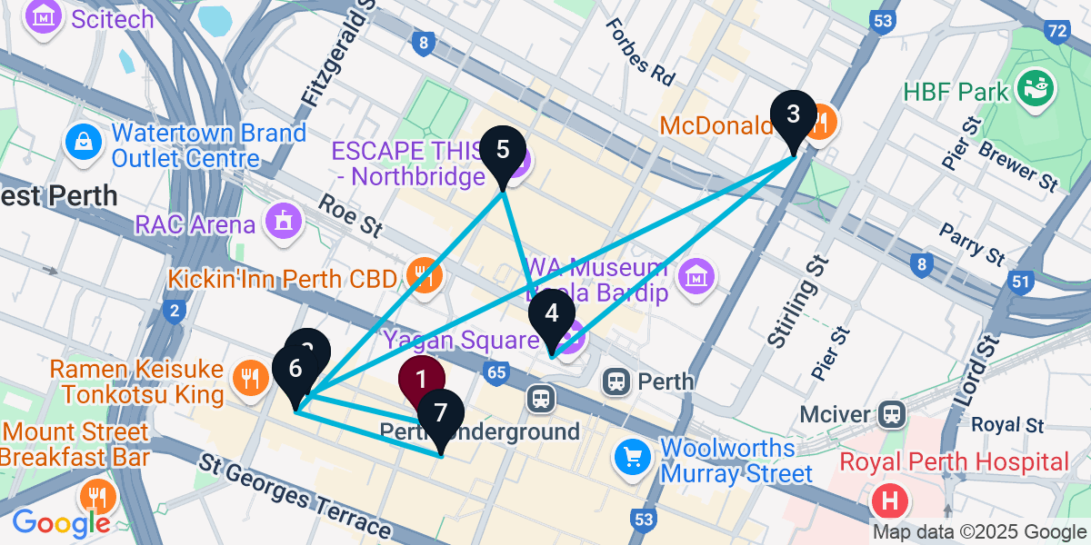 Map for 7-Stop Perth Cocktail Bar Crawl