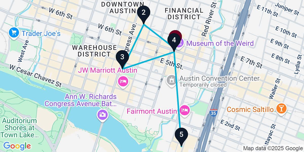 Map for 5-Stop Austin Wine bar Bar Crawl