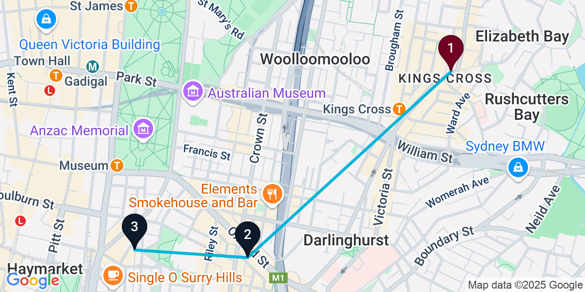 Map for 3-Stop Potts Point Brewery Bar Crawl