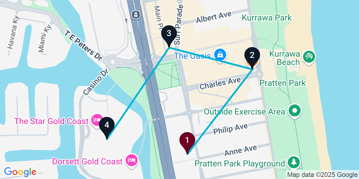 Map for Broadbeach Bar Crawl