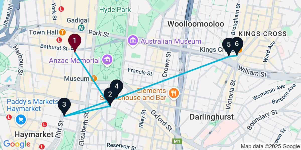 Map for 6-Stop Sydney Live music Bar Crawl