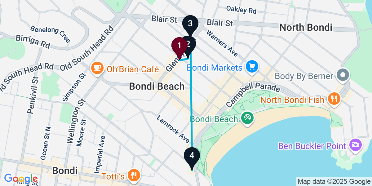 Map for 4-Stop Bondi Beach Beach bar Bar Crawl
