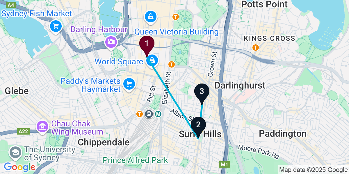 Map for 3-Stop Sydney Wine bar Bar Crawl