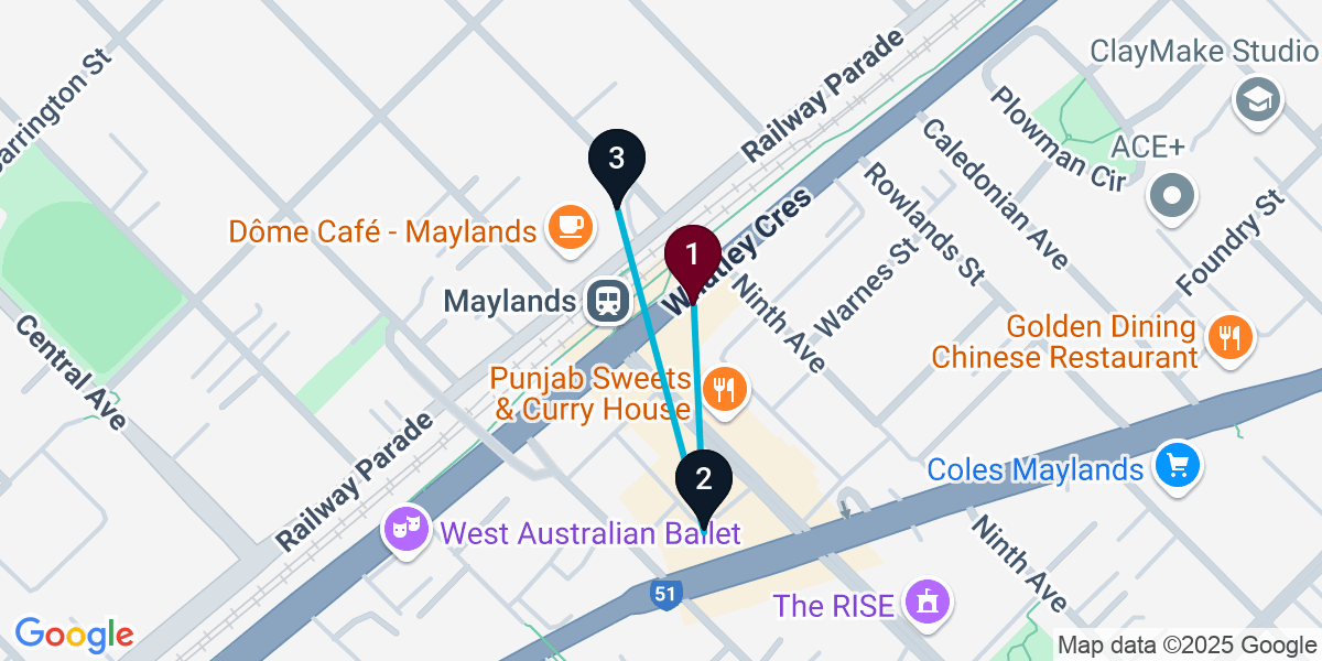 Map for 3-Stop Maylands Cocktail Bar Crawl