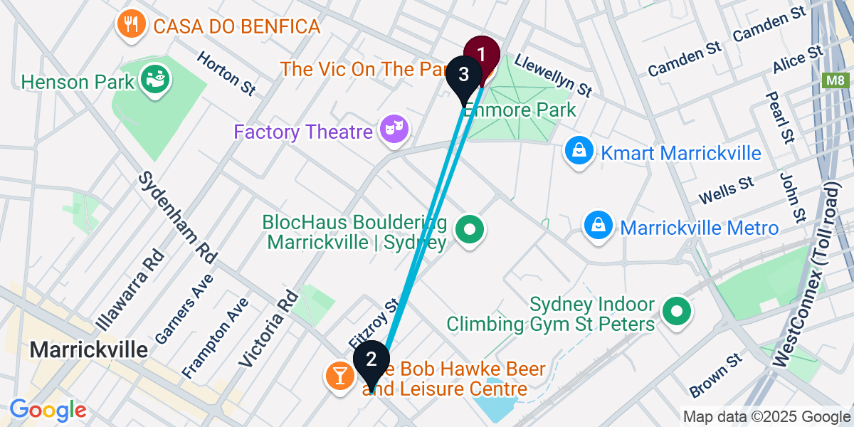 Map for 3-Stop Marrickville Brewery Bar Crawl