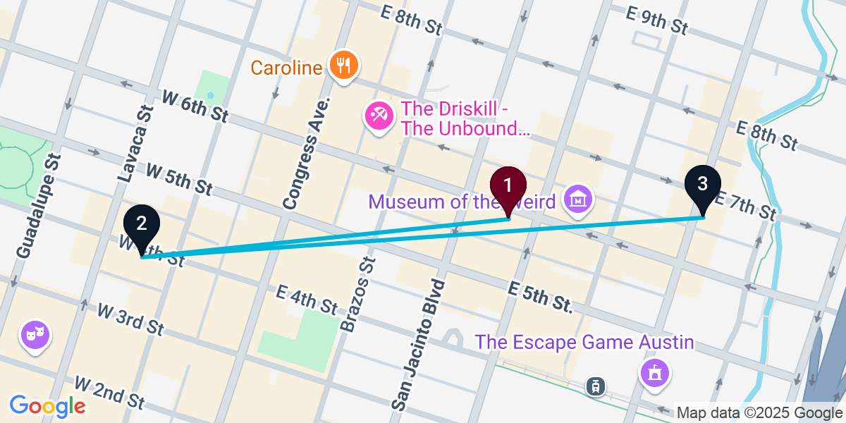 Map for 3-Stop Austin Nightclub Bar Crawl