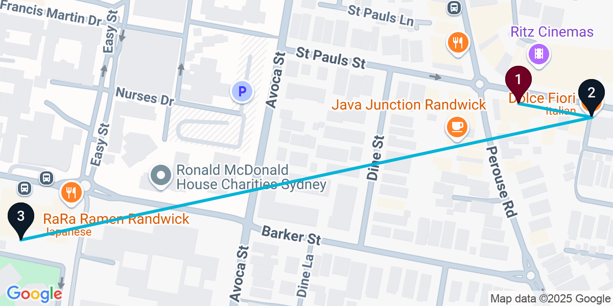 Map for 3-Stop Randwick Bar Crawl