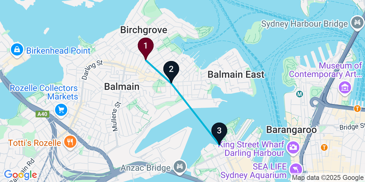 Map for 3-Stop Balmain Rooftop Bar Crawl