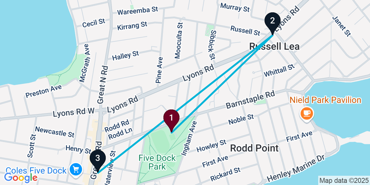 Map for 3-Stop Five Dock Bar Crawl