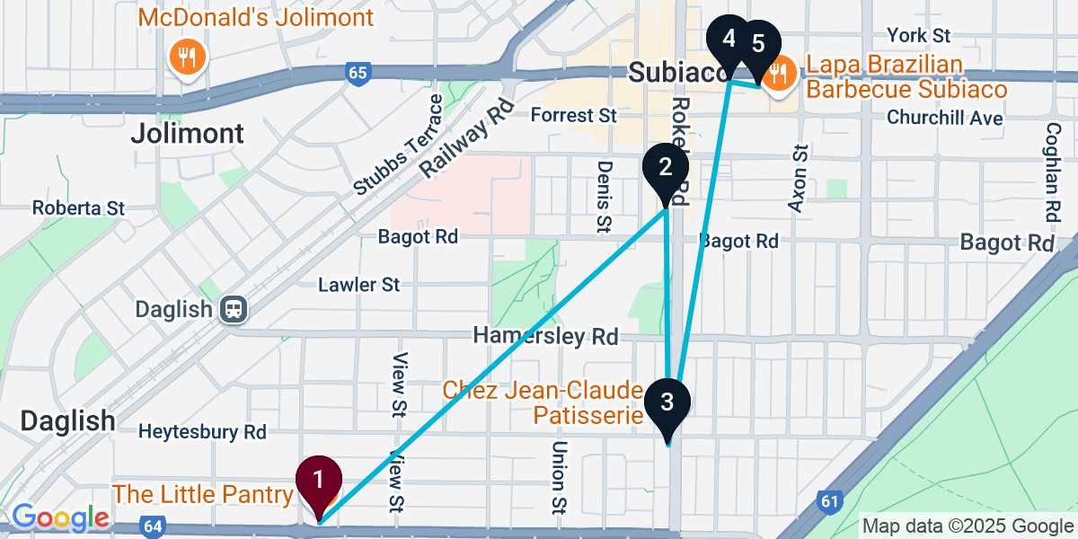 Map for 5-Stop Subiaco Bar Crawl