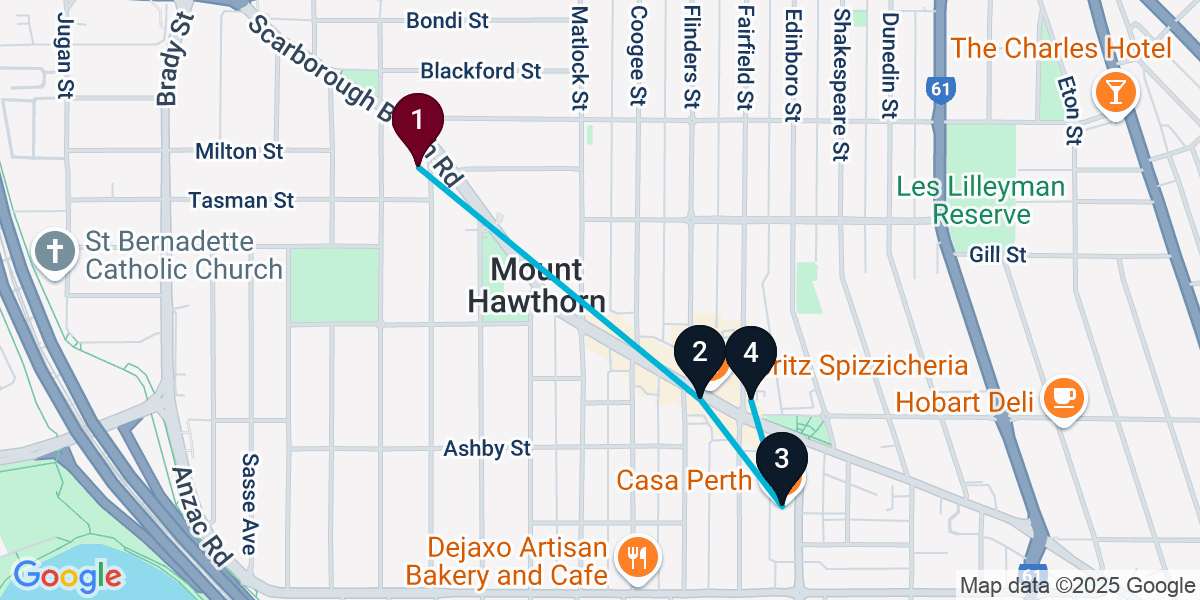 Map for 4-Stop Mount Hawthorn Bar Crawl