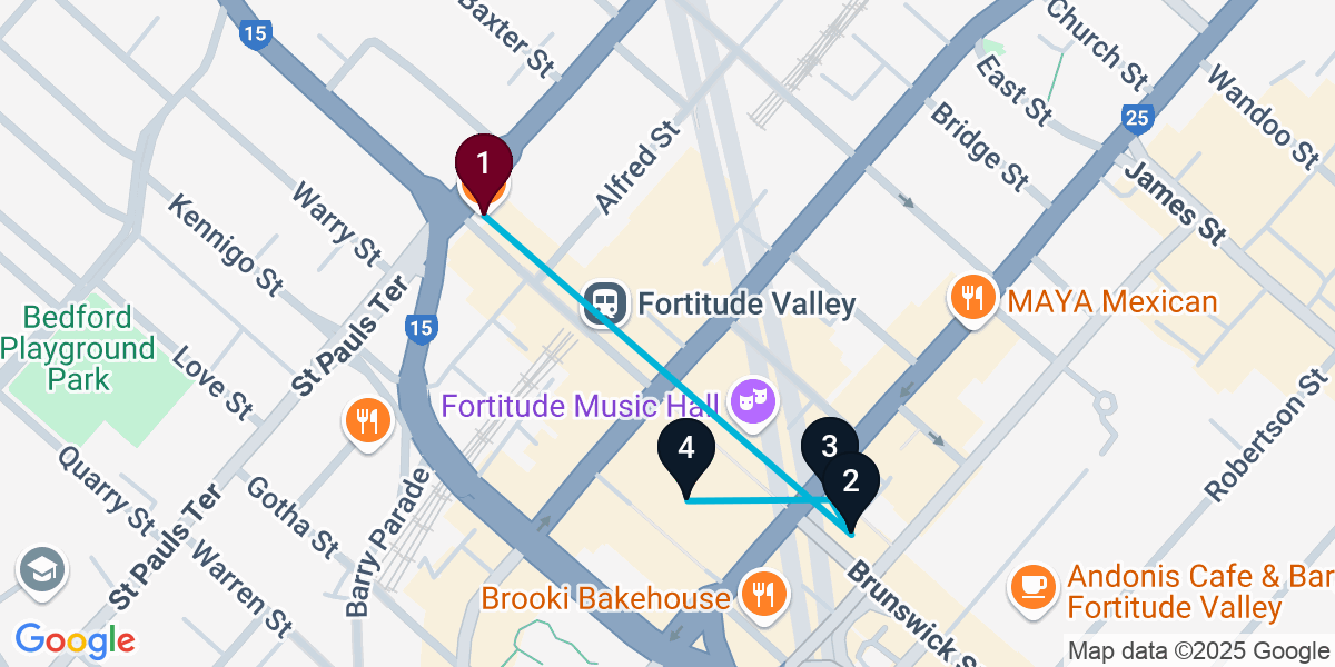 Map for Curated Fortitude Valley Cocktail Bar Crawl