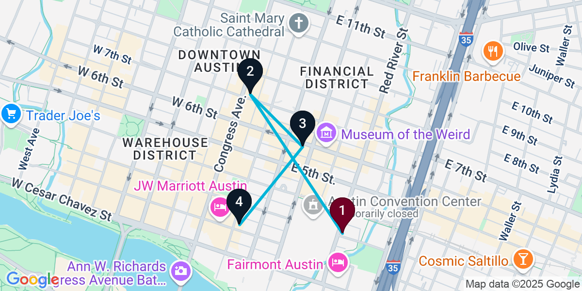 Map for 4-Stop Austin Pub Bar Crawl