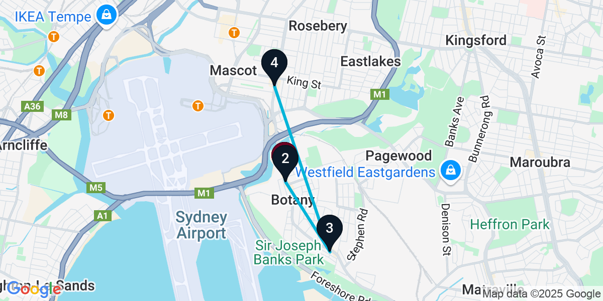 Map for 4-Stop Botany Pub Bar Crawl