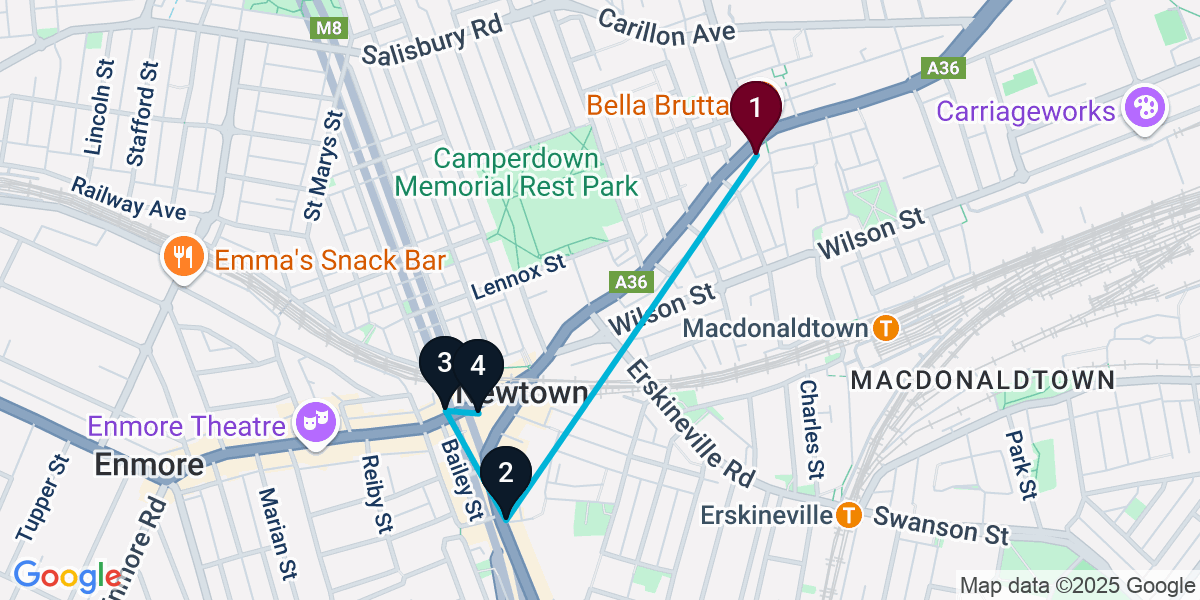 Map for 4-Stop Newtown Bar Crawl