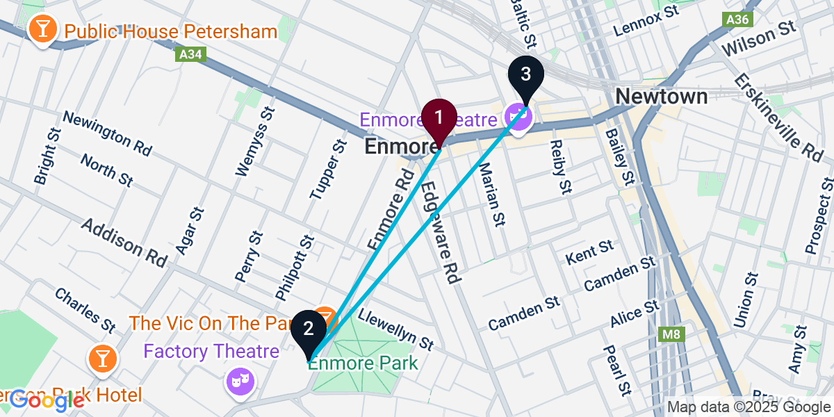 Map for 3-Stop Enmore Brewery Bar Crawl