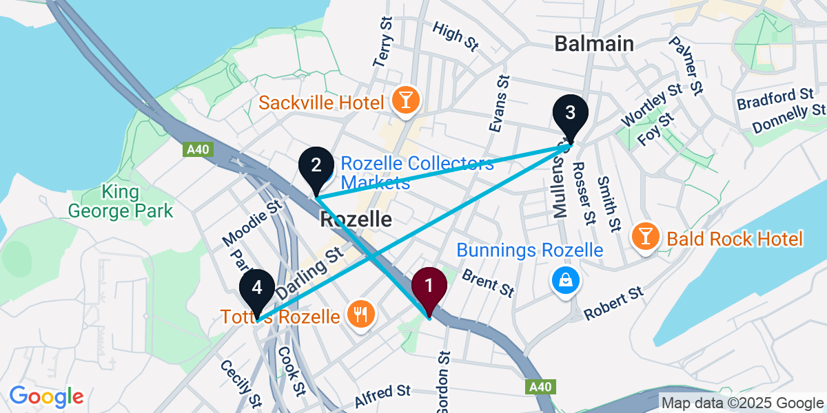 Map for 4-Stop Rozelle Live music Bar Crawl