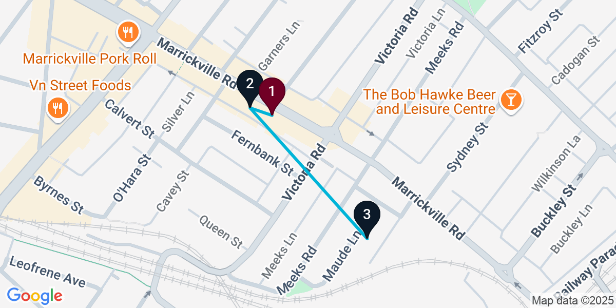 Map for 3-Stop Marrickville Cocktail Bar Crawl