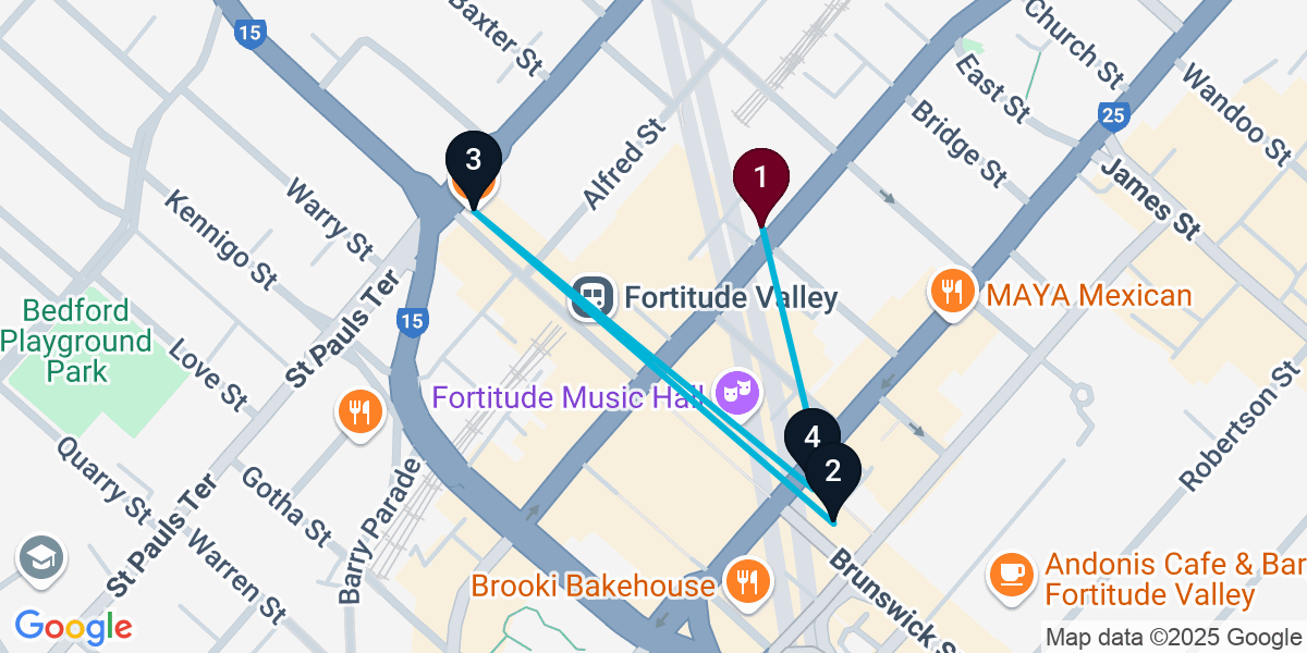 Map for Curated Fortitude Valley Cocktail Bar Crawl