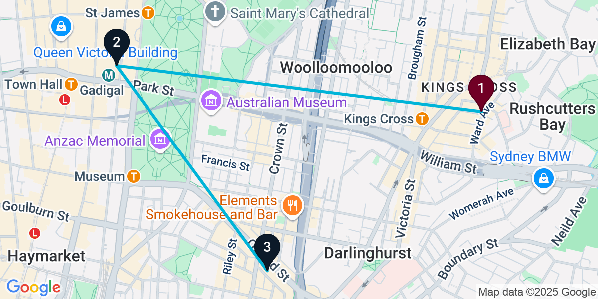 Map for 3-Stop Potts Point Hotel bar Bar Crawl